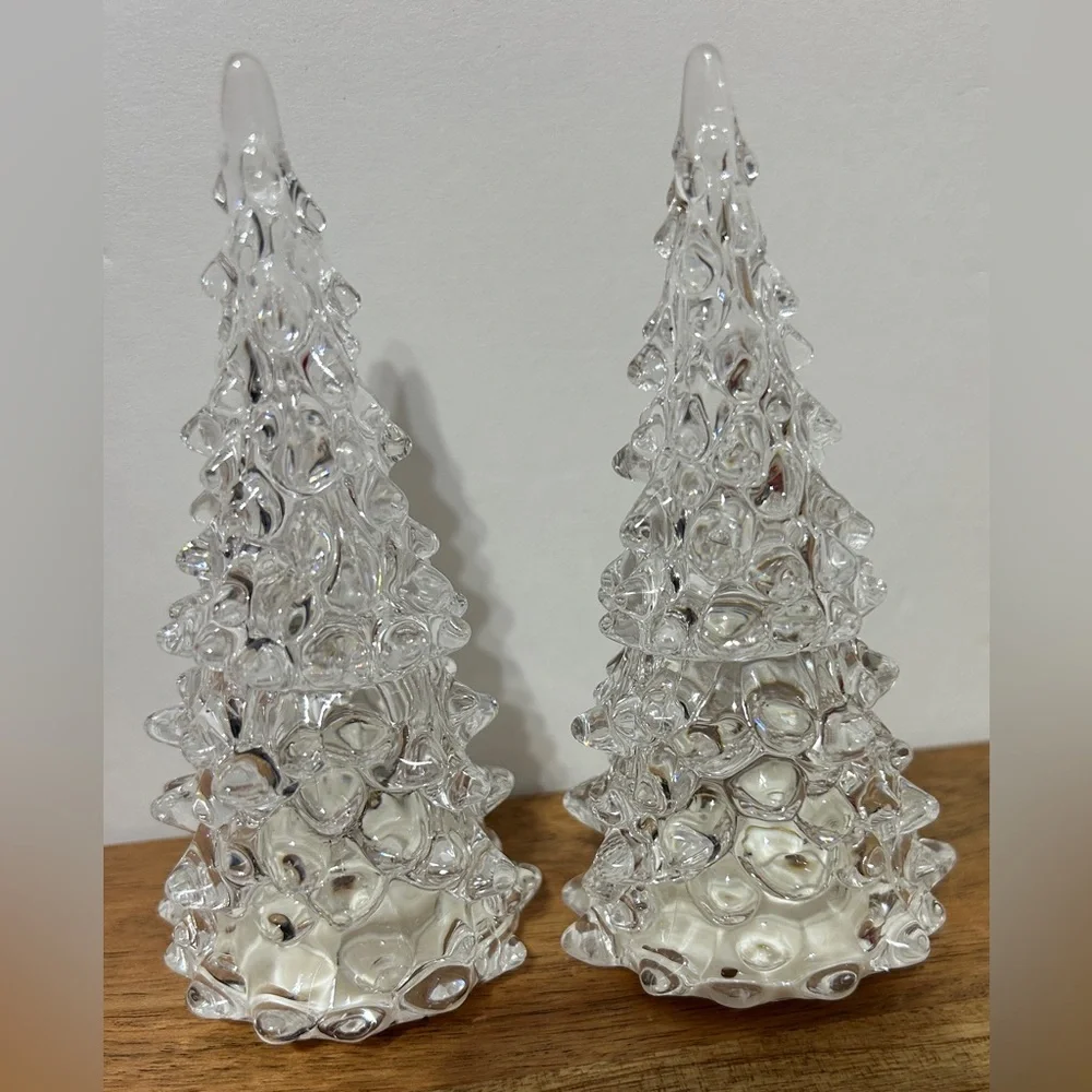 NEW Set of 2 Clear Plastic Light Up Christmas Trees Color Changes 4.5”